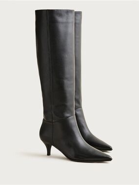 J. Crew New Stevie knee-high pull on boots in black leather CM917 $348 size 7